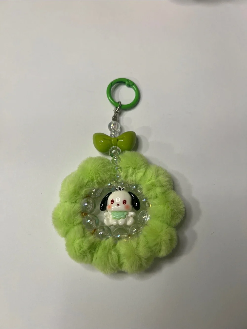 Plush Pochacco Green Pom-Pom Charm Keychain